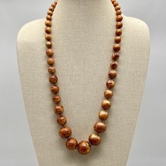 Vintage Plastic Necklace Marbled Brown Lucite Graduated Beads 28″