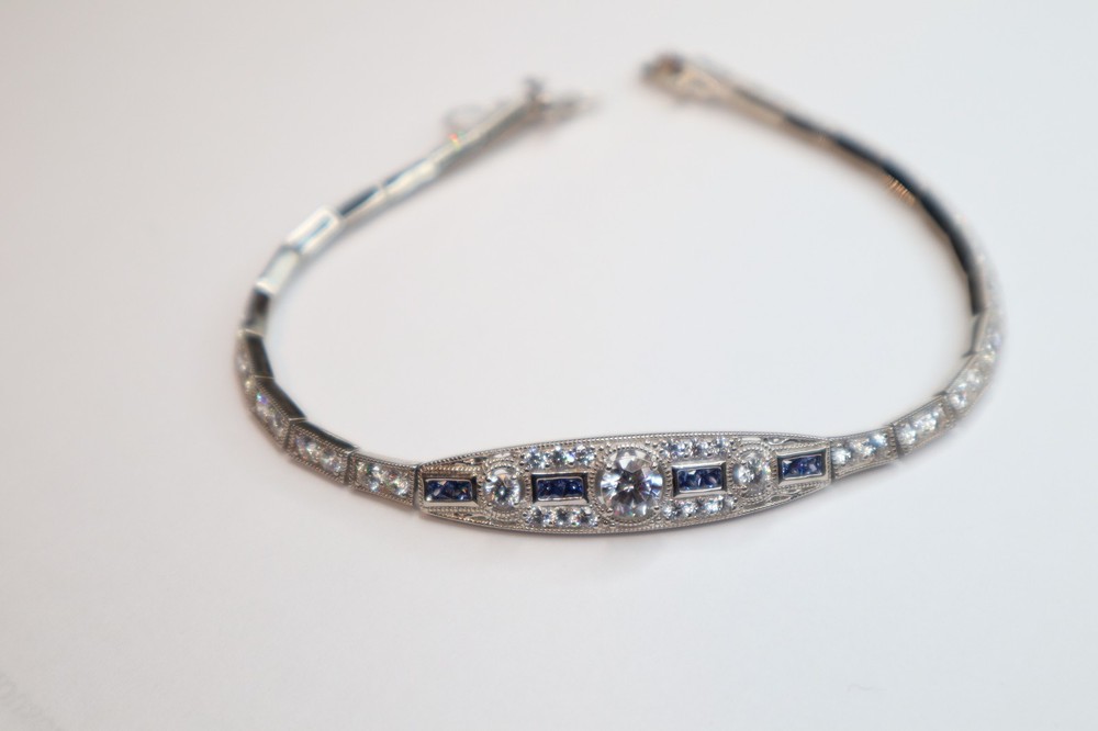 Vintage Vanna K Blue and White CZ Platineve Bracelet 6.94ctw