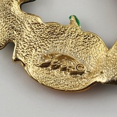 Vintage TONA Fall Autumn Pumpkin Leaf Green Orange Enamel Pin Signed Brooch
