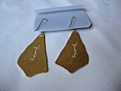 VINTAGE SAMUEL HUANG DESIGNER CLOISONNE RETRO ABSTRACT RED & BLUE DROP EARRINGS