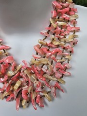 Vintage Hot Pinks Polished Shells Necklace Japan Hook Clasp Multi Strand Japan