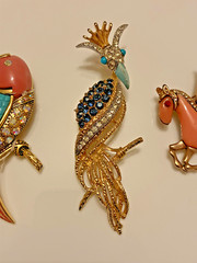 three pins /brooches,two birds and one pegasus.one florenza and two unsigned.