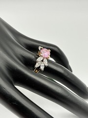 Vintage 1980s Yellow Gold Over Silver Pink Topaz Cubic Zirconia Cocktail Ring.