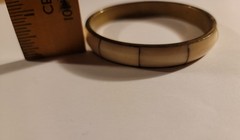Vintage Brass Bangle Bracelet Bone Ivory Color Inlay