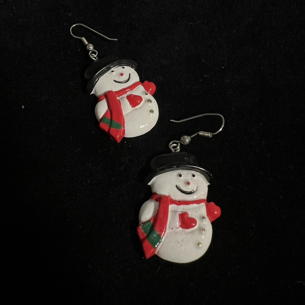 Snowman Earrings Pierced Frosty Christmas Holiday Dangle Drop Light Weight