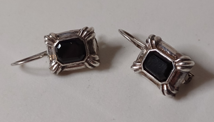 Vintage Silver And Black Sterling Silver Silver Earrings With Black Stones