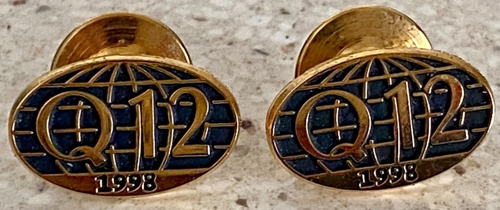 Vintage Pair of Q12 1998 Pin Back Gold Tone Enamel World Globe