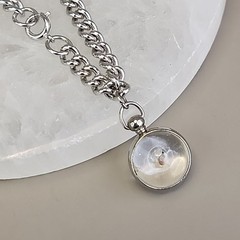 Vintage Mustard Seed Charm Bracelet Round Glass Dangle Silver Tone 6.75″