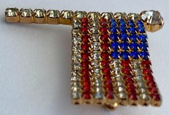 Vintage United States American Flag Brooch Red White Blue Rhinestones Gold Tone