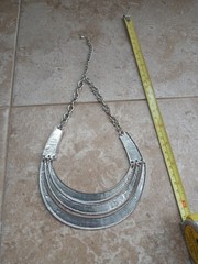 Mid Century Modern Style Silver Tone Bib Necklace Adjustable Length