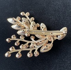 Vintage Unsigned Gold Tone Brooch Opalescent Jelly Navette AB Rhinestone Pin