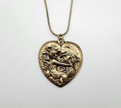 Vintage Art Nouveau Gold tone necklace Mermaid and Seahorse Pendant with Chain