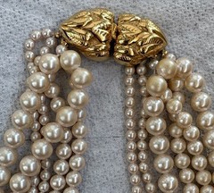 Faux Pearl Necklace Gold Tone Clasp 6-strand Beaded Choker Elegant Wedding 16”