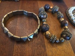 Bronze & Brass Toned Costume Jewelry Lot Bracelets Bib Choker Torque Necklace