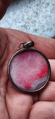 vtg Pink Druzy set in Sterling Silver Pendant 1.25″ round