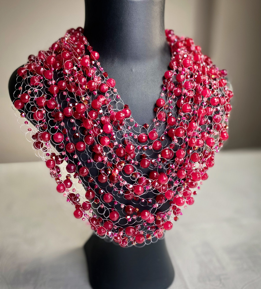 Artisan Stone Collar Necklace Multi Strand Agate stone and crystal