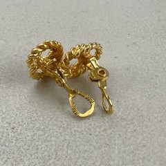 Vintage Knotted Metal Rope Earrings 1970s Monet Gold Tone Clip Ons Spirals