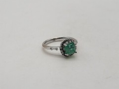 Scott James $5000 1.50ct Colombian Emerald Diamond 18k White Gold HALO Ring