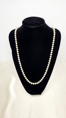 Vintage Glass Faux Pearl Necklace Signed G. Silver Clasp – 6mm Beads, 36″ L