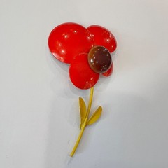Vintage LARGE, RARE & NICE! 1960s Enamel Flower Brooch Pin in Red Brown Yellow