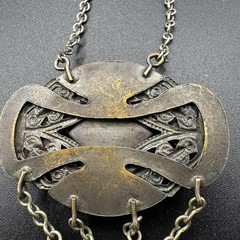 Vintage Art Deco Style Necklace Glass Filigree Pendant Drop Fringe