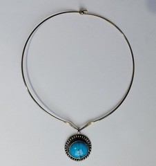 Southwestern Turquoise Blue Howlite Nickel Silver Pendant Stiff Choker Necklace
