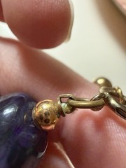 Vintage Chunky Bead Necklace Purple Stone Gold Tone Choker Heavy 15-16”