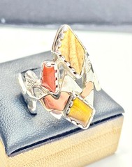 Vintage Sterling & Copper Carolyn Pollack Zig Zag Multi-Gemstone Ring Size 8.25