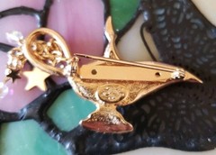 Vintage Kirk’s Folly Magic Aladdin Genie Lamp Crystal Brooch Moon Stars