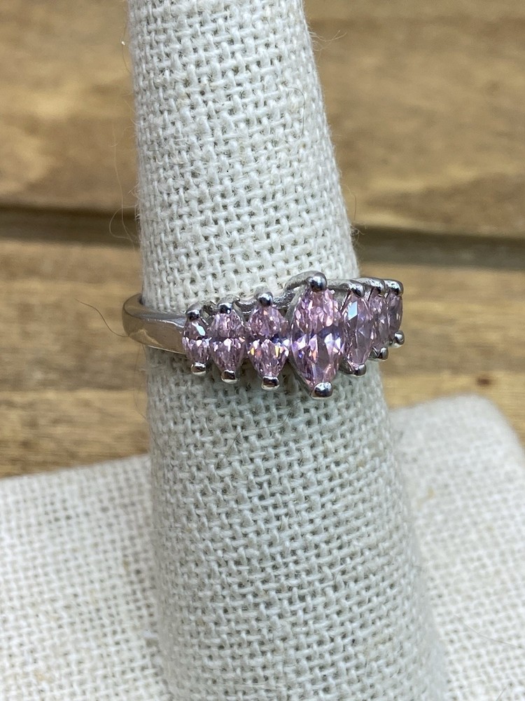 Vintage RS Covenant Pink Marquise Cut Cz Sterling Silver Cocktail Band Sz.7