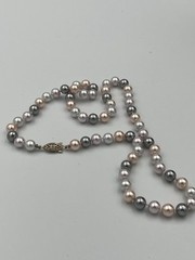 Vintage Gray and Pink Bead Necklace 6 mm with 9 mm earrings