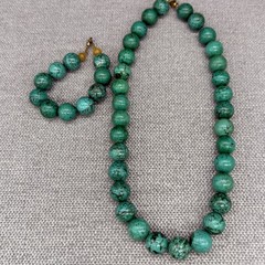 Vintage African Turquoise Necklace Bracelet Jewelry Set Large Heavy Chunky Boho