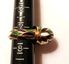 Outstanding 22 Grams Blue Green White Enamel 18K Yellow Gold Dome Ring Size 7.5