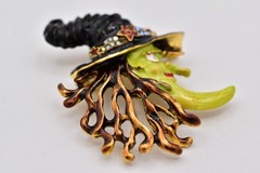 Kirks Folly Vintage Witch Moon Brooch Halloween Rhinestone Enamel Pin Signed 9B