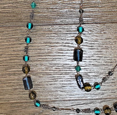Vintage Blue, Green & Teal Glass 65″ Necklace Opera Length
