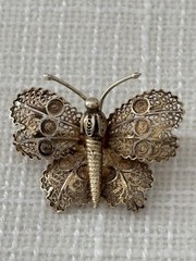 Vintage 1974 Sterling Silver Butterfly Pin Filigree with Gold Wash Over Sterling