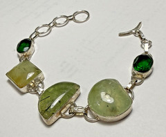 925 Sterling Silver Prehnite Gemstone Link Bracelet Adjustable 7 1/2 in – 9 inch