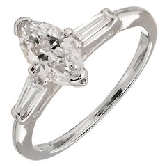Vintage .69ct Faint Brown Marquise Diamond 14k Gold 2 Tapered Baguette Ring