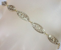 Antique Art Deco 5.6g SOLID 14k Yellow White Gold Two Tone Filigree Bracelet
