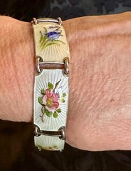 Vintage Finn Jensen Norway Gold Washed Sterling Silver Guilloche Enamel Bracelet