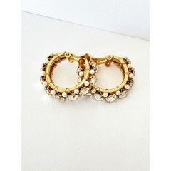 Vintage Rhinestone Hoop Earrings Gold Tone Clip-On Glamorous Retro