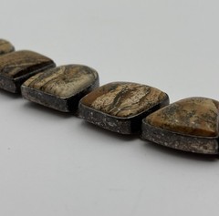 VTG 925 Sterling Silver Picture Jasper Multi Shape Bezel Link Bracelet 8.5”