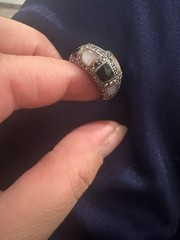 Vintage Sterling Silver Ring Cubic Zirconia Onyx Mother Of Pearl Size 7 A2