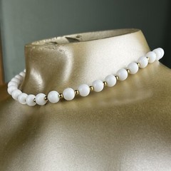 Vintage Signed MONET White Gold Tone Beaded Adjustable Choker Necklace Mod Retro