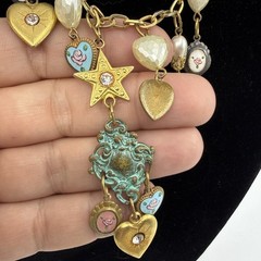 Vtg Charm Heart Floral Necklace Romantic Revival Shabby Chic Goldtone New Clasp