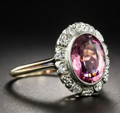 Art Deco Style Lab Created Pink Sapphire Diamond Wedding 14K White Gold FN Ring