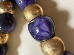 Vintage Chunky Bead Necklace Purple Stone Gold Tone Choker Heavy 15-16”
