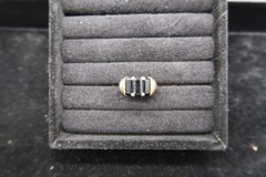 Vtg Two Tone Sterling Silver Gold & Black Onyx Baguette Ring Pranda Thailand