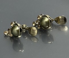 Monet Women’s Clip On Earrings Gold Tone Metal Faux Pearl Rhinestone 0.6”
