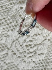 VINTAGE Blue Baguette & Quartz Round Half Eternity Band Silver SIGNED -SIZE 6.75